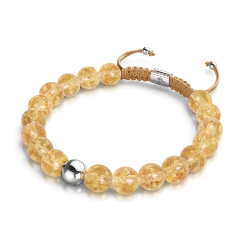 Bernstein | Silber | Glühwürmchen-Glas-Makramee-Armband